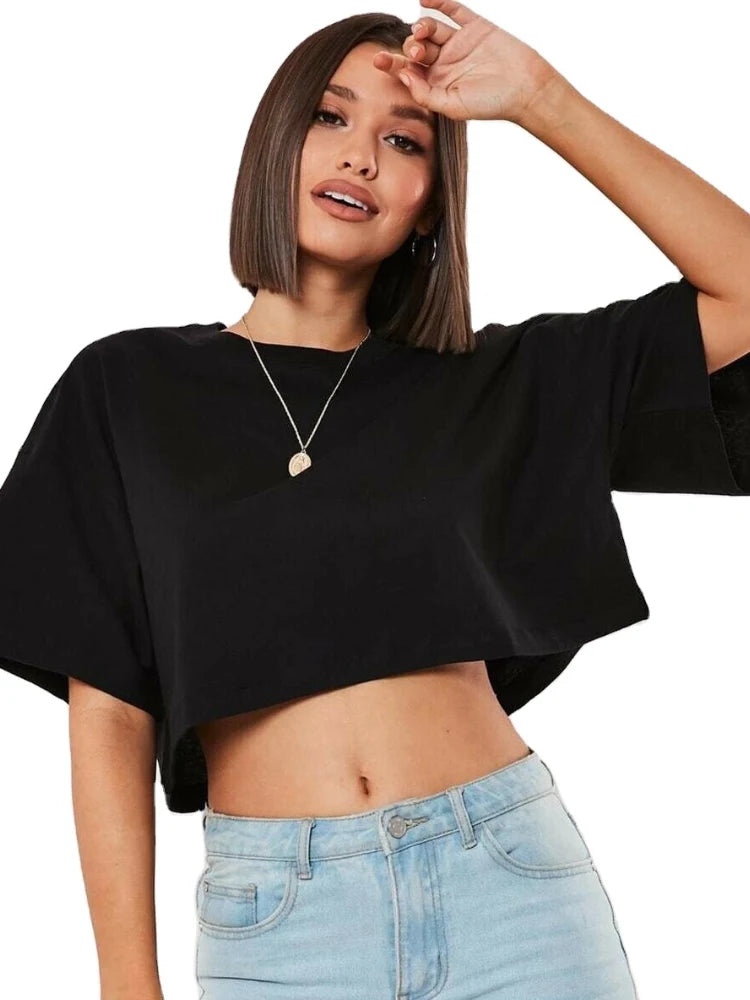 Women's Cotton Short-Sleeve Crop Top – Yoga, Dance, Running & Workout Shirt