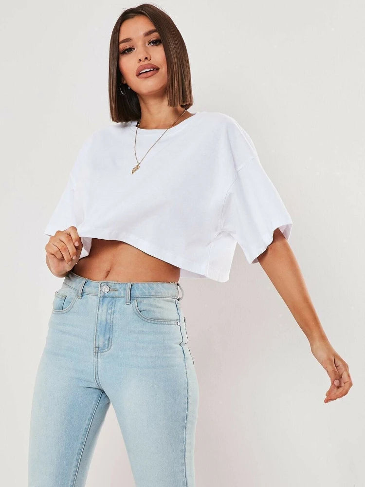 Women's Cotton Short-Sleeve Crop Top – Yoga, Dance, Running & Workout Shirt