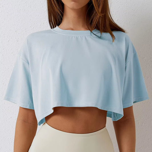 Women's Cotton Short-Sleeve Crop Top – Yoga, Dance, Running & Workout Shirt