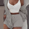 Women's Fluffy Pajama Set – Cozy 3-Piece Sleepwear with Tank Top, Shorts & Hoodie for Winter Leisure