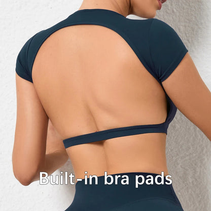 Sports Shirts Breathable Workout Tops Fitness Sportswear Female Backless Yoga Clothing Sport Crop Tops Women Gym Top